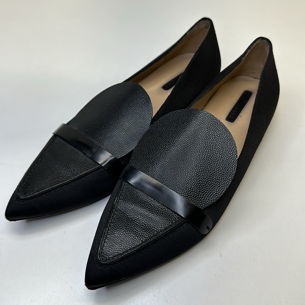 Longchamp Ballet Flats Pointed Toe Slip On Loafer Shoes Leather Black Size 39 9
